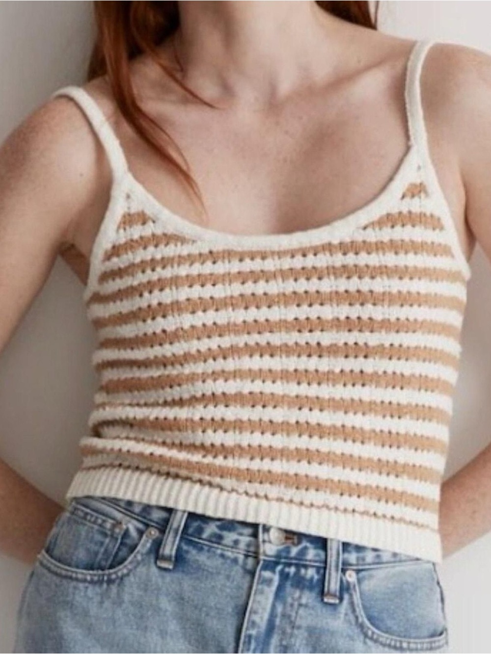 Madewell Cream and Tan Striped Knit Tank